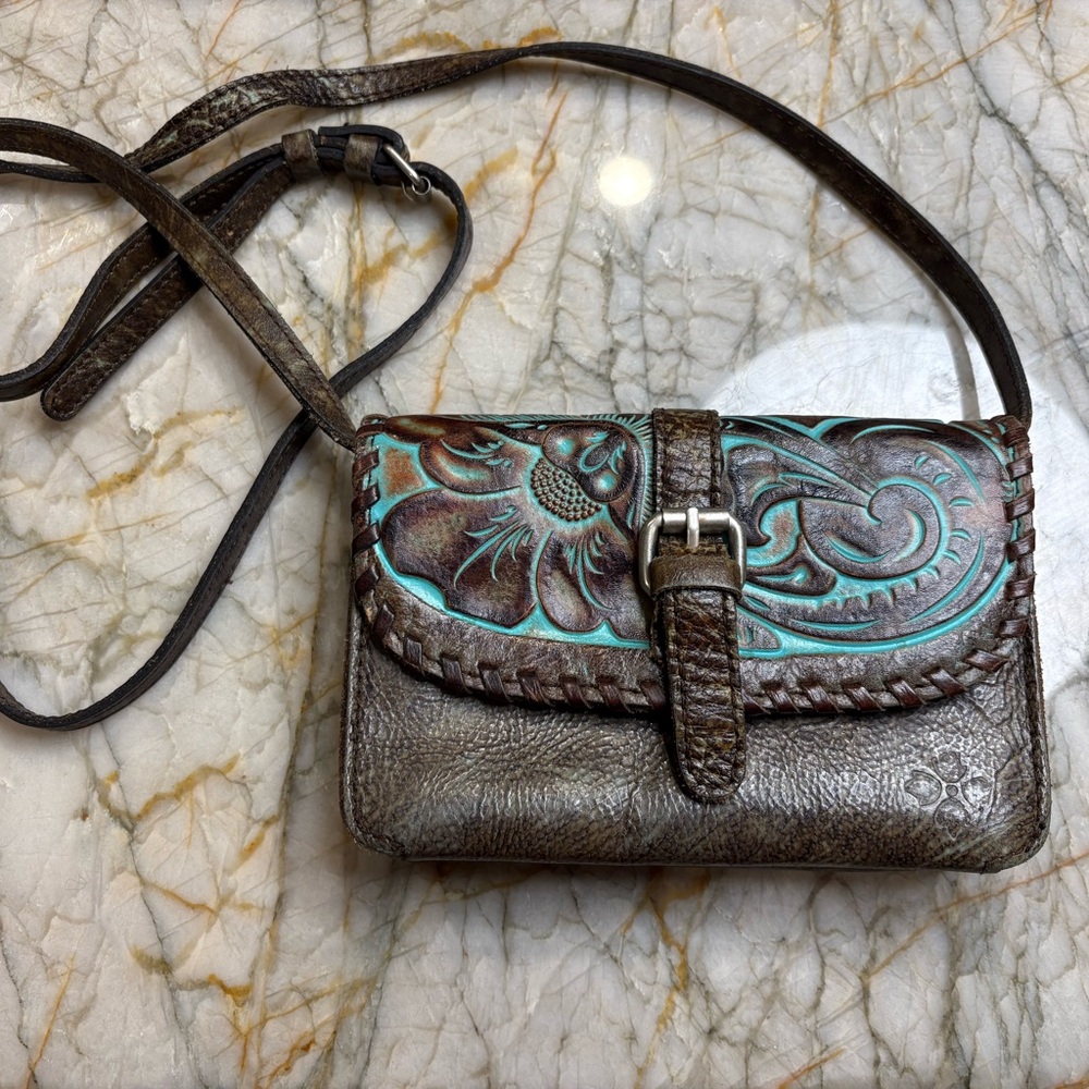 Patricia Nash Brown and Teal Floral Crossbody Bag